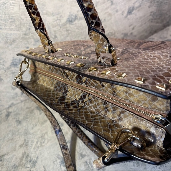 Michael Kors Selma Stud Leather Snakeskin Large Handbag Purse Tote - Picture 7 of 15